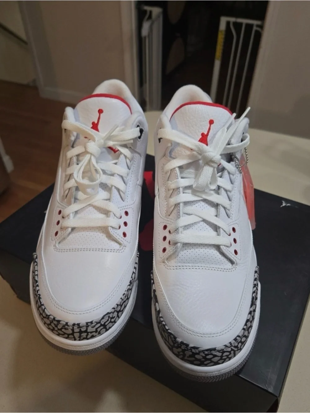 Air Jordan 3 Retro 88 White/Red Elephant Print Sneakers